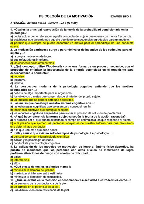 Examen Febrero Preguntas Y Respuestas Psicolog A De La