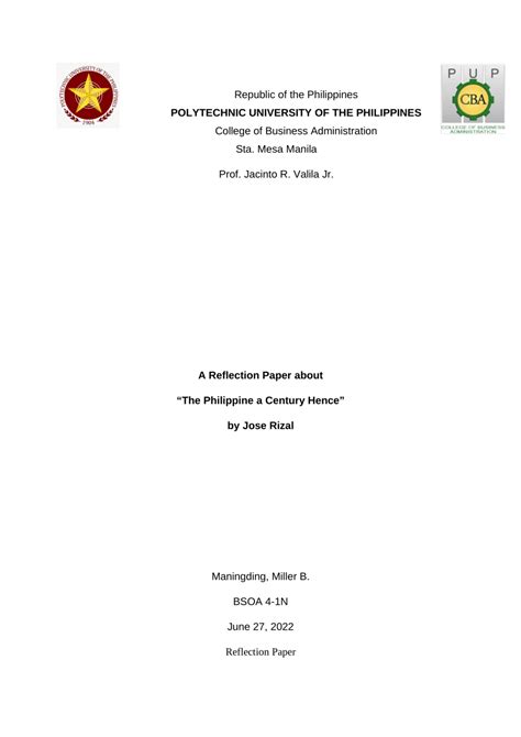 Pdf A Reflection Paper About The Philippine A Century Hence