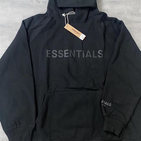 Medium Black Essentials Hoodie Fear Of God Depop