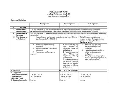 Dlp Q Migrasyon Ap Dll Daily Lesson Plan Araling Panlipunan