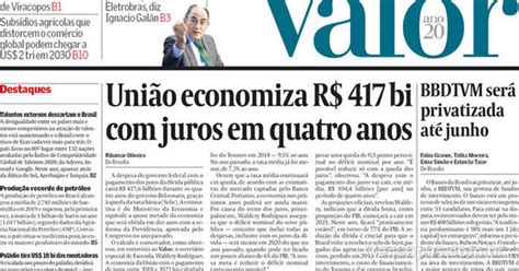 Capa Valor Econômico Quinta 23 de Janeiro de 2020