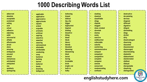 1000 Describing Words List English Study Here