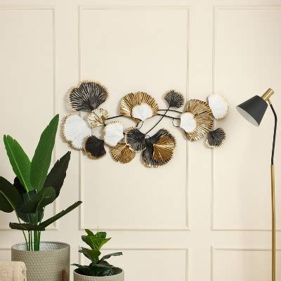 Luxenhome White Black And Gold Metal Ginkgo Leaves Modern Wall Decor