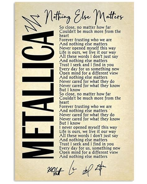 Metallica Song Lyrics Art Print