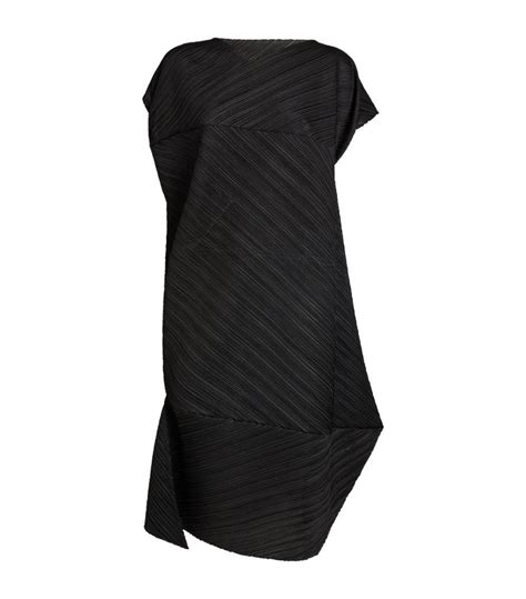 Womens Pleats Please Issey Miyake Black Pleated Palm Midi Dress