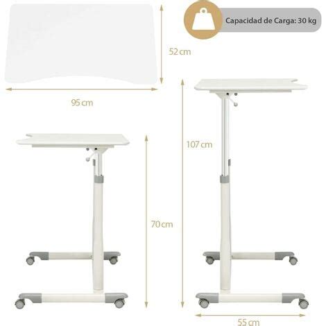 Costway Mesa Para Ordenador Con Ruedas Escritorio De Altura Ajustable