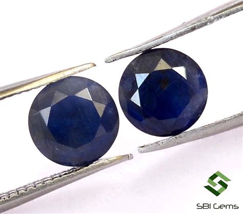 2 43 Karat Zertifiziert Natürlich Blauer Saphir Rund Cut Paar 6 MM