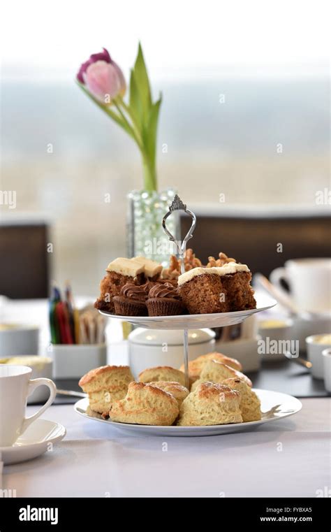 Afternoon Tea In Office Environment Cake Scones 2 Tier Cake Stand Tulip