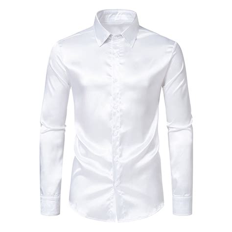 Ddapj Pyju Mens Luxury Satin Dress Shirt Shiny Silk Long Sleeve Button