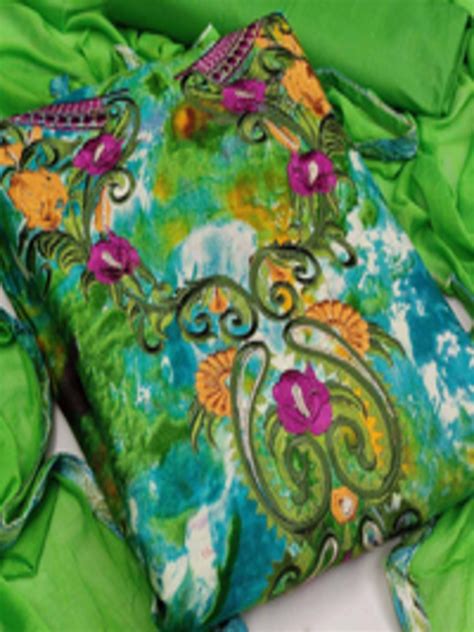 Buy Kalini Green And Blue Printed Unstitched Dress Material Dress