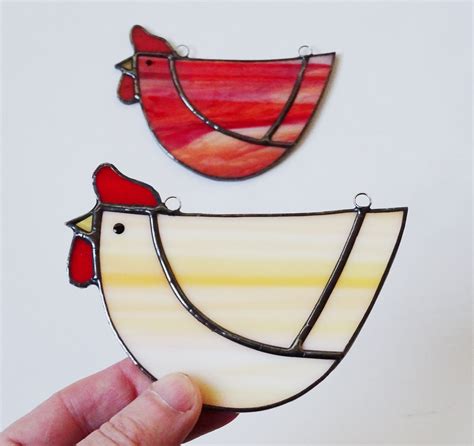 Stained Glass Chicken Glass Window Decoration Glass Hen Etsy Uk