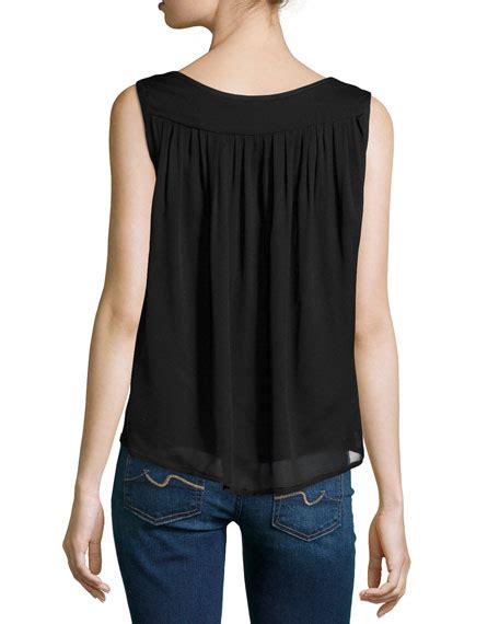 Halston Heritage Sleeveless Boat Neck Pleated Top