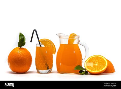 Fresh Orange Juice With Fruits Isolated On White Stock Photo Alamy