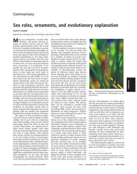 PDF Sex Roles Ornaments And Evolutionary Explanation