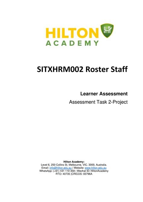 SA 2 Sitxhrm 002 Assessment Practical Demonstration Student Info Ver