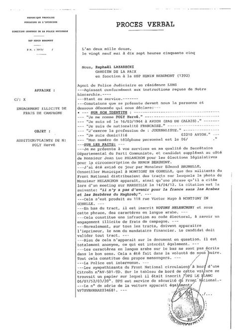 Document le dépôt de plainte d Hervé Poly contre le FN Le blog de