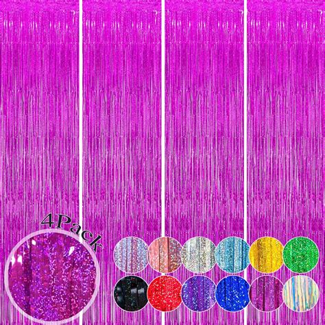 4 Pcs Hot Pink Tinsel Curtain Metallic 12 8x8 2 Feet Slmeno