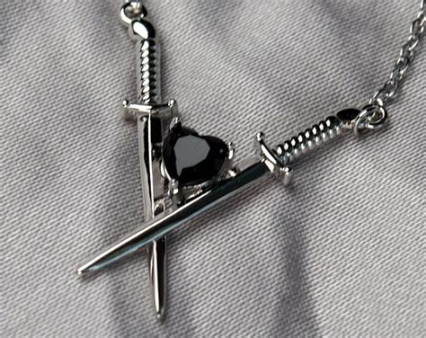 Two Of Swords Necklace Crossed Swords Black Onyx Heart Protection