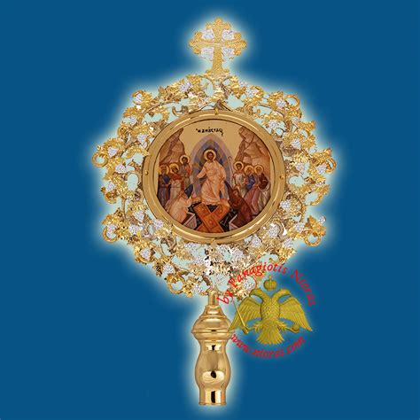 Orthodox Wooden Resurrection Metallic Fan Banner Round Gold And Silver