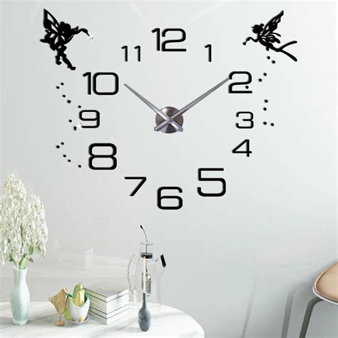 Large Wall Clock Modern Design Silent DIY Acrylic Self Adhesive Angel