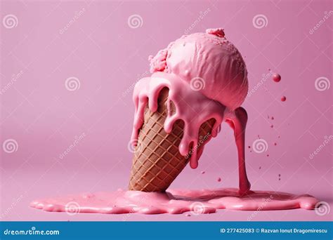 Melting Sweetness An Illustration Of A Pink Ice Cream Cone On A Pink