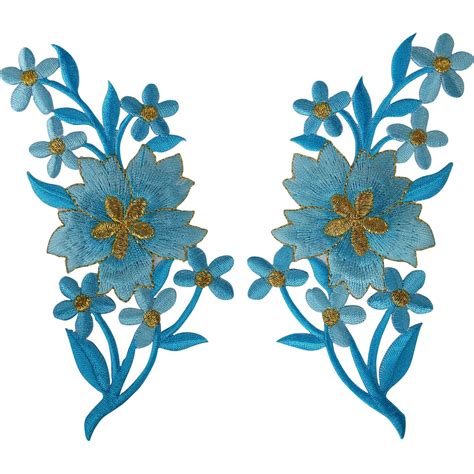 Pair Of Flower Patches Iron Sew On Embroidery Patch Badge Motif Appliq