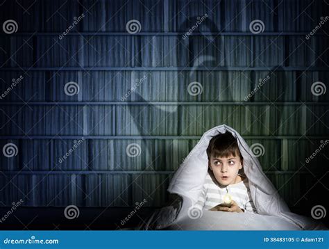 Boy Under The Covers With A Flashlight Stock Image Image Of Darkness