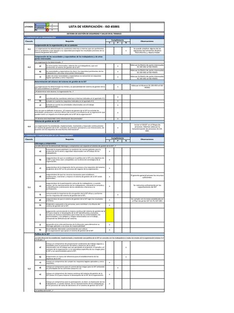 Lista De Verificación Iso 45001 Pdf Planificación Evaluación