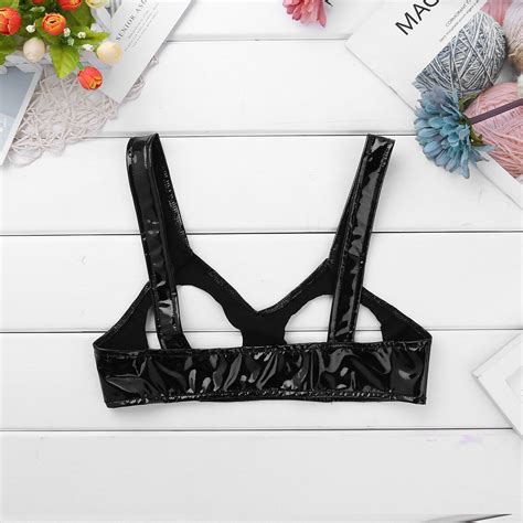 Women Sexy Wetlook Latex Bra Nipple Open Bust Cupless Bralette Lingerie Top Ebay