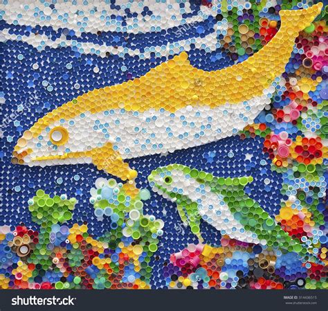 Dolphin Mosaic Made By Plastic Bottle Caps Diy Bottle Cap Crafts