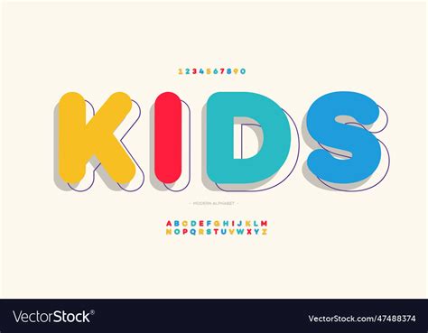 Kids Font 3d Bold Style Modern Typography Vector Image