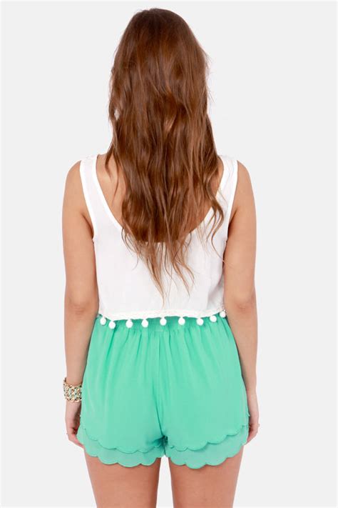 Cute Mint Green Shorts Scalloped Shorts High Waisted Shorts 33 00