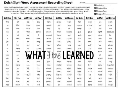 Dolch Sight Word Assessment