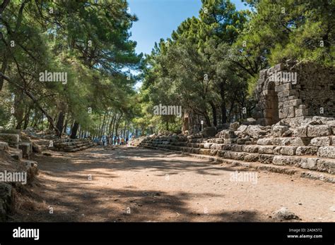 Ruins Of A Central Ancient Street In Phaselis Ancient City In Kemer