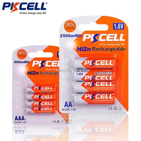 PKCELL 1Pack 4Pcs 1 6V NI ZN AA Rechargeable Battery In 2500mwh 1Pack