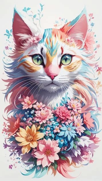 Premium Photo A Detailed Illustration Of A Colourful Cat Fantasy