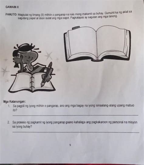 GAWAIN NI PANUTO Magsulat Ng Limang 5 Mithiin O Pangarap Na Nais