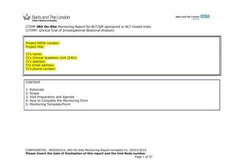 Monitoring Report Template Clinical Trials 6 PROFESSIONAL TEMPLATES