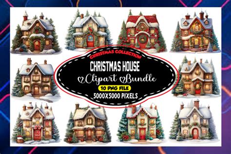 Christmas House Watercolor Clipart Bund Graphic By Design Art