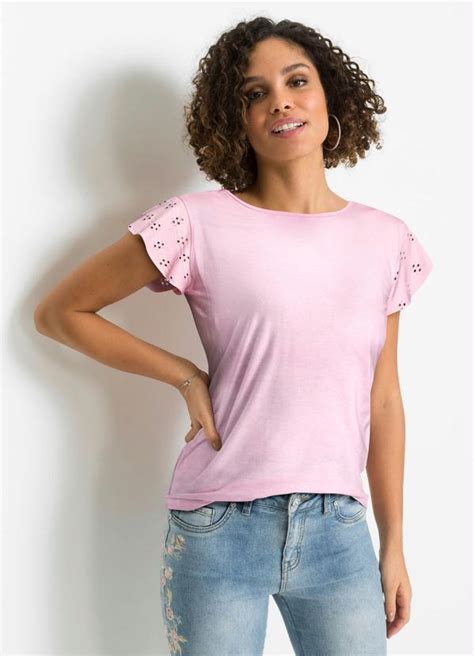 Blusa Decote Redondo Manga Curta Rosa Queima De Estoque