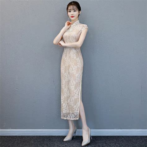 Spring Traditional Women High Slits Qipao Plus Size 3xl Lady Lace Sexy Long Cheongsam New