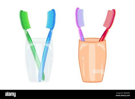 Set Of Toothbrushes In A Glass Isolated On White Background Hygiene