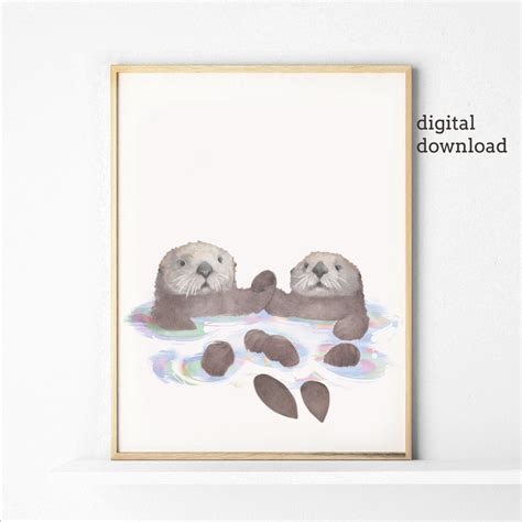 Sea Otters Holding Hands Printable Artwork Otter Love Print Etsy