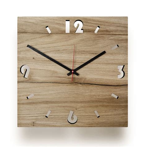 Holz Wanduhr Duhrchbruch Eiche Eckig Natur Dezain De Wanduhr Holz