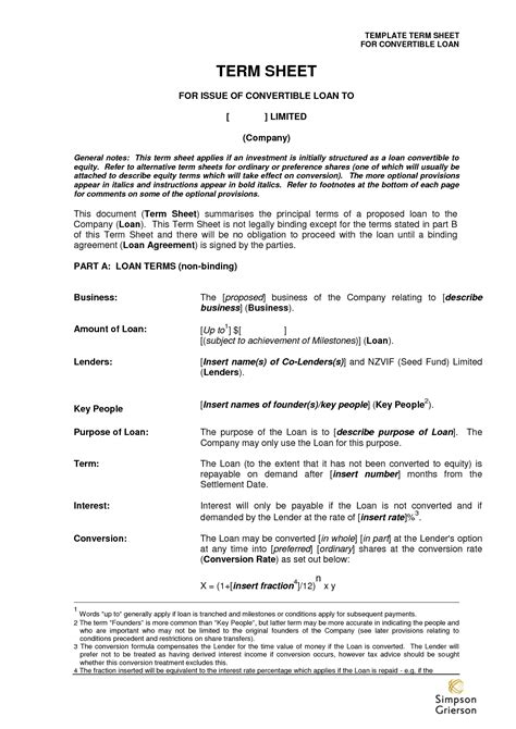 Angel Investor Term Sheet Template