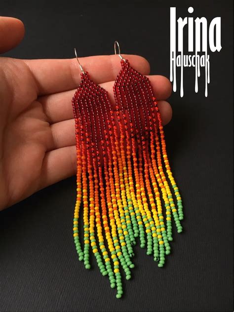 Dark Red Long Beaded Earrings Indian Gradient Earrings Red Etsy