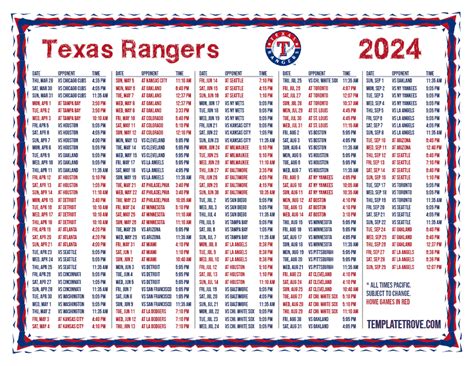 Printable 2024 Texas Rangers Schedule