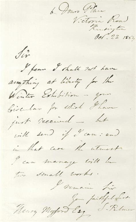 Sold At Auction Mogford Palmer Samuel Autograph Letter Signed 1854