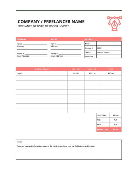 Invoice Template For Graphic Designer Freelance PARAHYENA