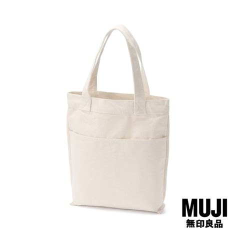 มูจิ กระเป๋าสะพายข้างผ้าฝ้ายทรงสูง Muji Canvas Tall Tote Bag Lazada